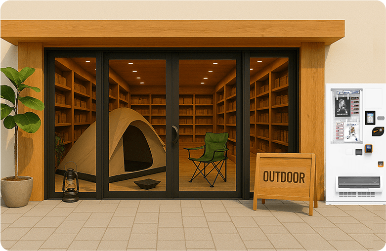 アウトドアショップのエントランスや店頭設置イメージ