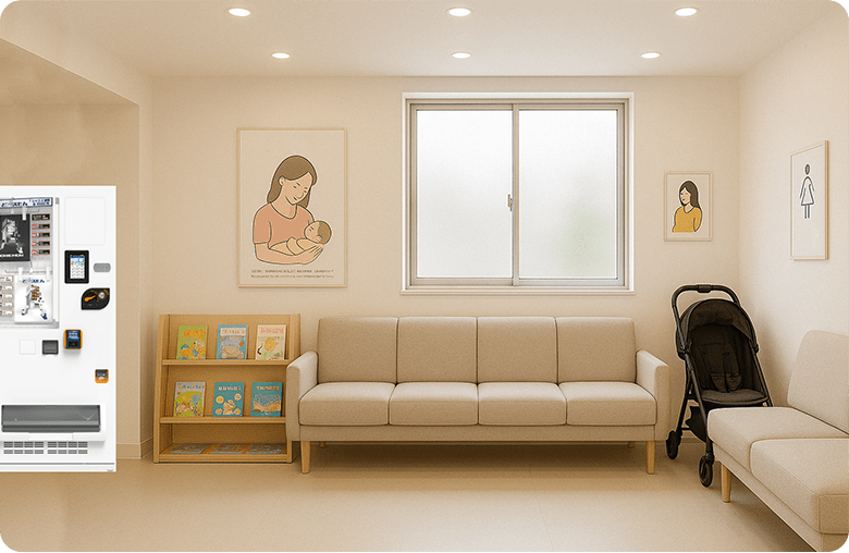 病院内の売店や産科クリニックの待合スペース設置イメージ