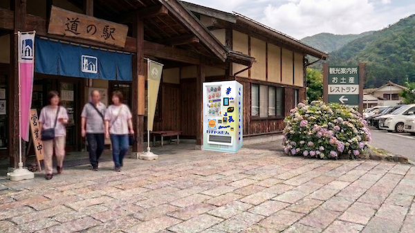 観光地の売場でガチャえもんを活用しているイメージ